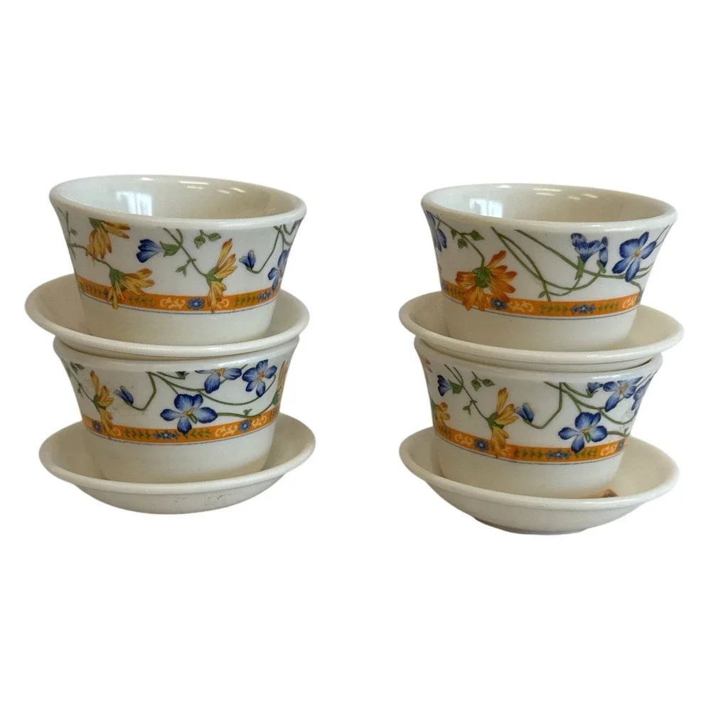 ShunTa Melamine‎ Ware Miniature Tea Cups Saucers Floral Pattern Set of 4 Taiwan